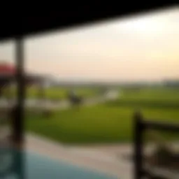 Stunning view of Dhabian Equestrian Club's grounds showcasing green fields and stables