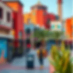 A panoramic view of Box Park showcasing vibrant street art and unique architecture
