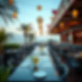A vibrant outdoor terrace at a restaurant near JBR with stunning views of the beach