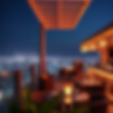 Chic Rooftop Bar Setting An elegant rooftop bar with stunning views and ambient lighting.