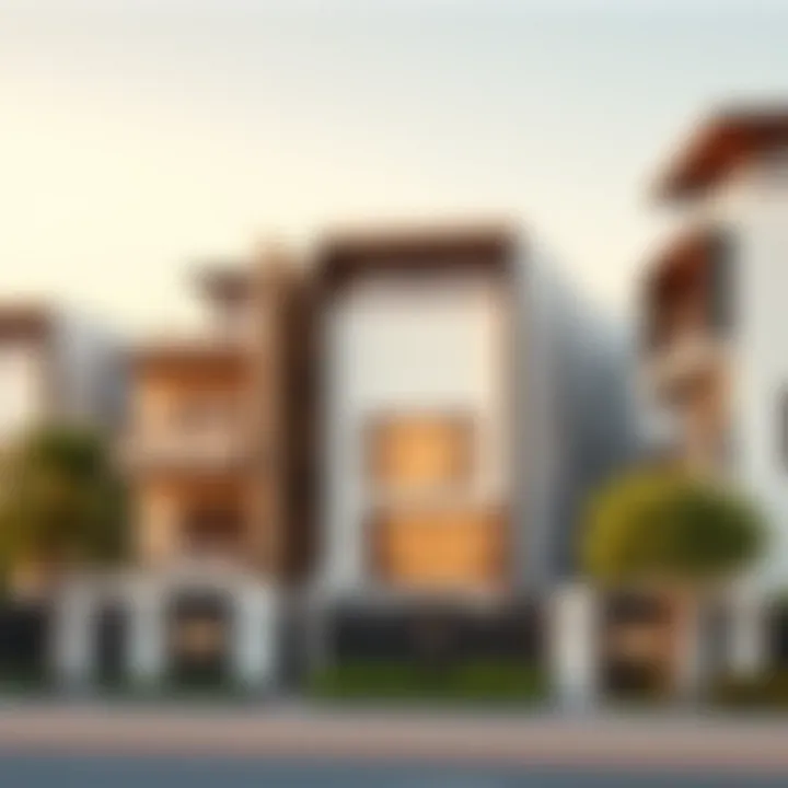 Modern residential buildings within the Majan project illustrating contemporary design