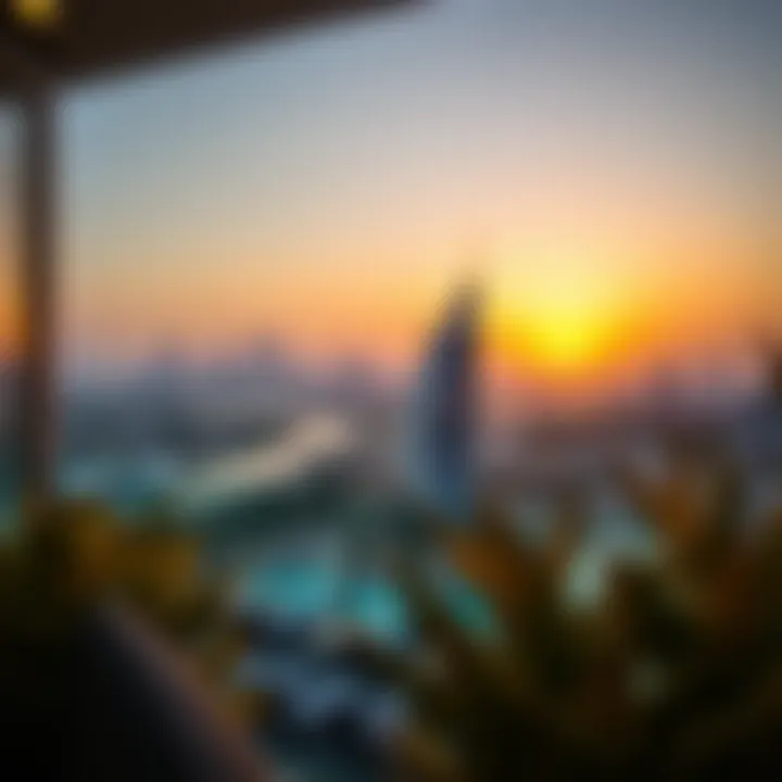 Luxurious sunset view from Barasti highlighting Dubai's skyline