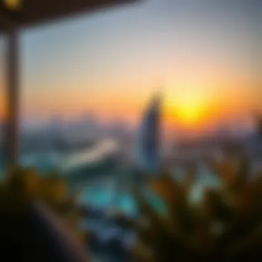 Luxurious Sunset View from Barasti Luxurious sunset view from Barasti highlighting Dubai's skyline