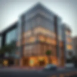Modern banking architecture in Dubai showcasing financial institutions.