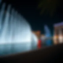 Majestic view of the Dubai Fountain illuminated at night