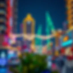 Festive decorations illuminating a cityscape