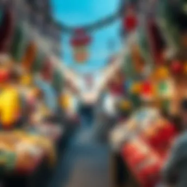 Colorful local market showcasing holiday goods