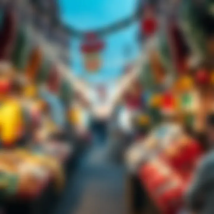 Colorful local market showcasing holiday goods